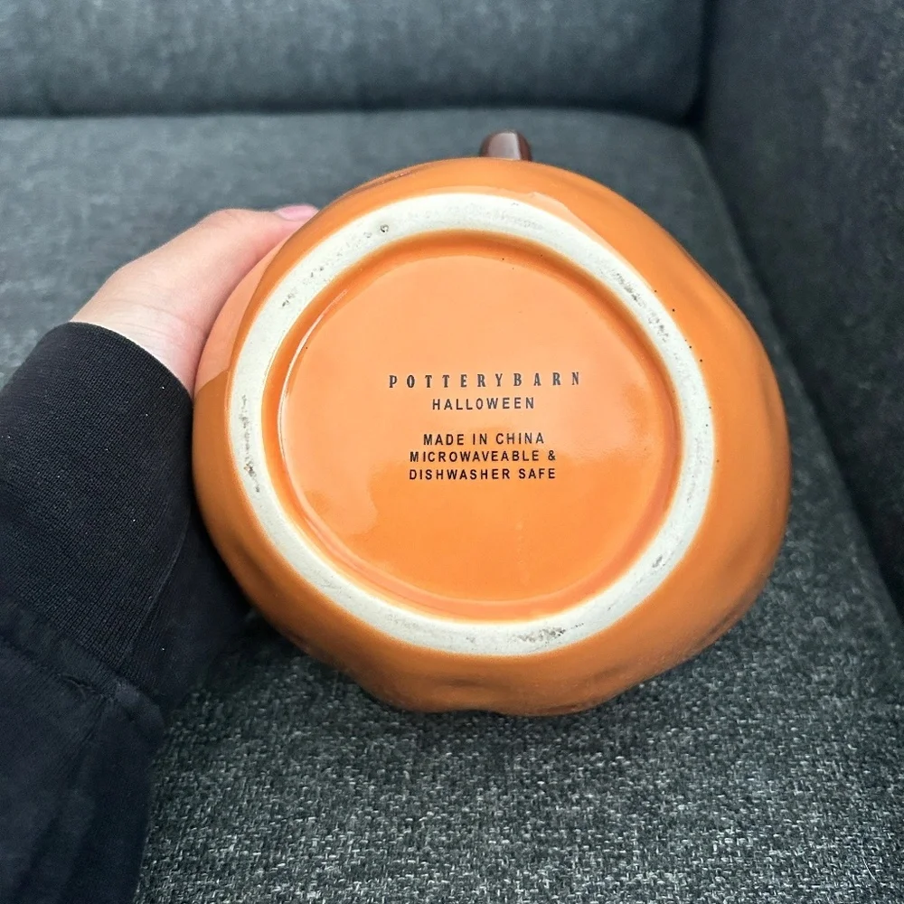 Pottery Barn Orange Pumpkin Spooky Candy Bowl
